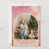 フォト赤面ピンクモダンメリークリスマス シーズンカード (正面)