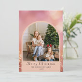 フォト赤面ピンクモダンメリークリスマス シーズンカード (スタンド正面)