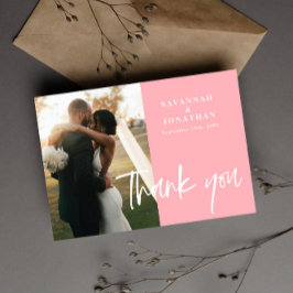 フォト赤面結婚ピンク サンキューカード