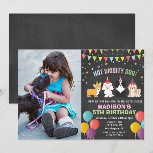 フォト追加可 - 愛犬の誕生日 チョーク 招待状 (正面/裏面)
