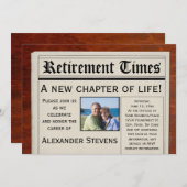 フォト退職パーティーおもしろい新聞招待状 招待状 (正面/裏面)