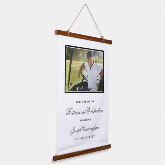 フォト退職パーティーお祝いウェルカムサイン 吊り下げ型タペストリー (傾斜あり)