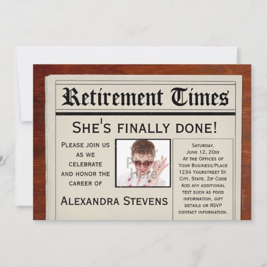 フォト退職パーティー新聞招待状 招待状 (正面)