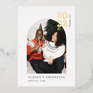 フォト金ゴールドアーチカップルのクリスマスパーティー 箔招待状