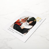 フォト金ゴールドアーチカップルのクリスマスパーティー 箔招待状 (回転した状態)