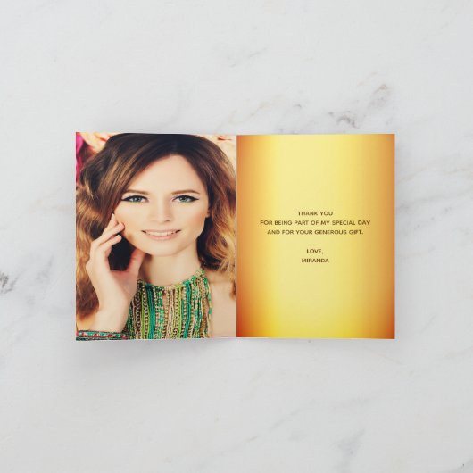 フォト金ゴールドエレガントメタリック誕生日 サンキューカード (内部)