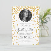 フォト金ゴールドグリッター紙吹雪スウィート16パーティー 招待状 (スタンド正面)
