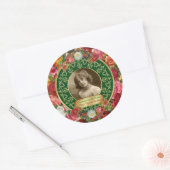 フォト金ゴールドゴージャスバラ記念緑 ラウンドシール (封筒)