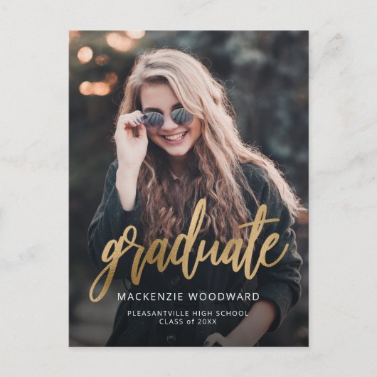 フォト金ゴールドスクリプトの卒業発表 ポストカード (正面)