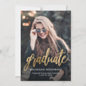 フォト金ゴールドスクリプト磁気卒業のお知らせ マグネット招待状 (正面)