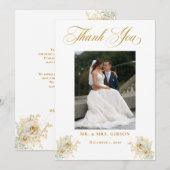 フォト金ゴールドスクリプト結婚フローラのサンキューカード (正面/裏面)