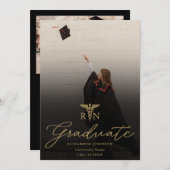 フォト金ゴールドスクリプトRN看護卒業パーティー 招待状 (正面/裏面)