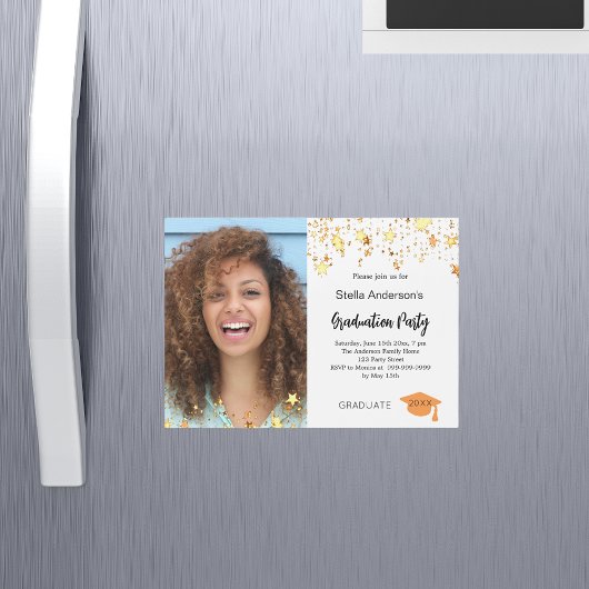 フォト金ゴールドスター卒業パーティー マグネット招待状