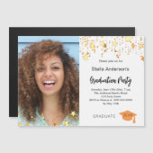 フォト金ゴールドスター卒業パーティー マグネット招待状 (正面/裏面)