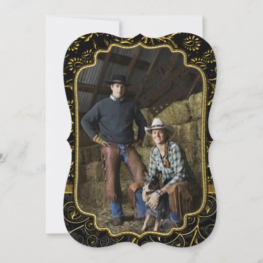 フォト金ゴールドダマスクスワーズ結婚式招待状 招待状 (裏面)