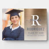 フォト金ゴールドダークブルー金属卒業記念テープ フォトプラーク (正面)