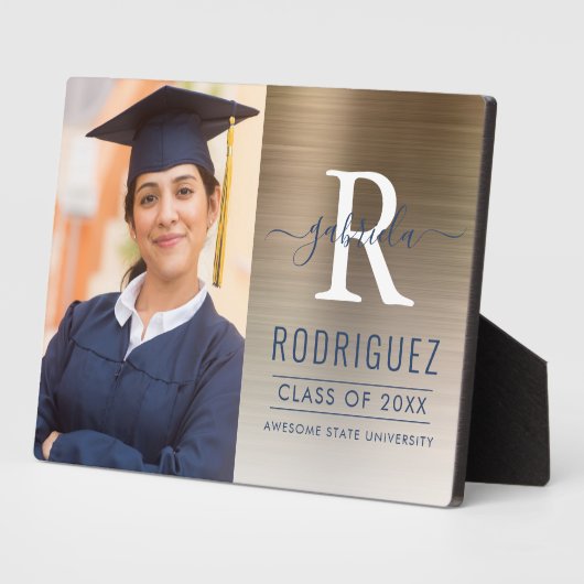 フォト金ゴールドダークブルー金属卒業記念テープ フォトプラーク (側面)