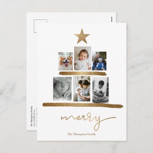 フォト金ゴールドツリーコラージュメリークリスマス2020 シーズンポストカード (正面/裏面)