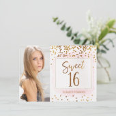 フォト金ゴールドピンクSweet sixteen誕生日招待状 招待状 (スタンド正面)