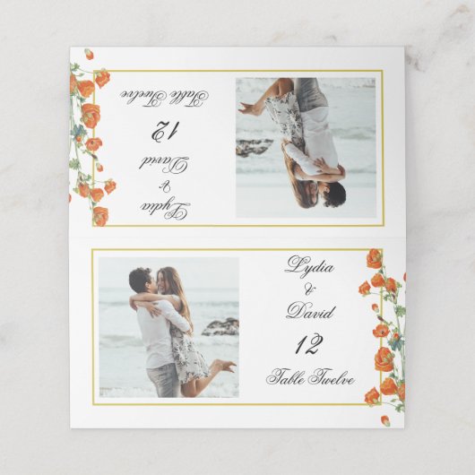 フォト金ゴールドフローラエレガントなウェディングテーブル番号 プレイスカード (外部開封)