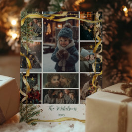 フォト金ゴールドリボン素朴のクリスマスパーティー シーズンカード