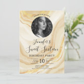 フォト金ゴールド大理石グリッタースウィート16パーティー 招待状 (スタンド正面)