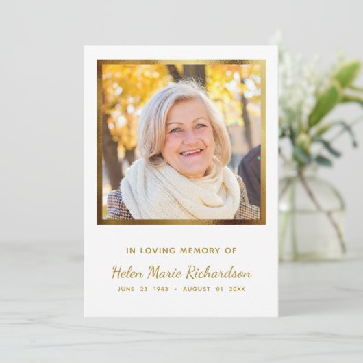 フォト金ゴールド悔やみや弔慰記念葬儀ありがとう サンキューカード (スタンド正面)