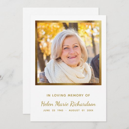 フォト金ゴールド悔やみや弔慰記念葬儀ありがとう サンキューカード (正面/裏面)