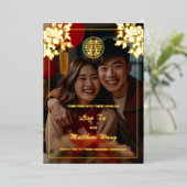 フォト金ゴールド牡丹 |中国の結婚s 箔招待状 (立ち正面)