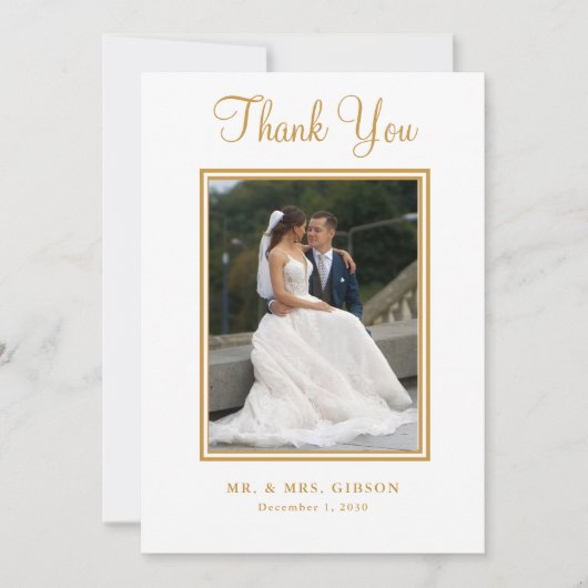 フォト金ゴールド結婚スクリプトのサンキューカード (正面)
