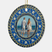 フォト金ゴールド記念ダイヤモンドポートレートブルー セラミックオーナメント (左)