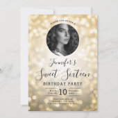 フォト金ゴールド《写真》ぼけ味ライトSweet 16パーティー 招待状 (正面)
