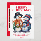 フォト雪だるまファミリープレゼントレッドクリスマス 招待状 (正面/裏面)