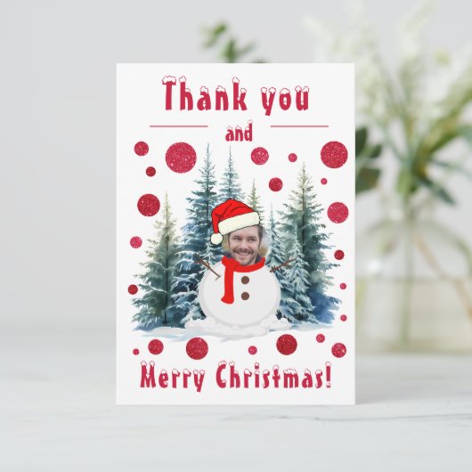 フォト顔おもしろいメリークリスマスと サンキューカード (スタンド正面)