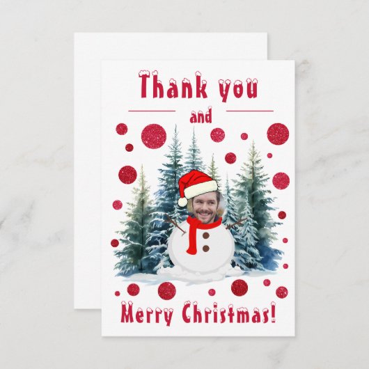 フォト顔おもしろいメリークリスマスと サンキューカード (正面/裏面)