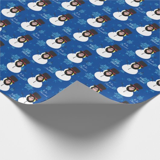 フォト顔雪だるまメリークリスマスインスペインのズ ラッピングペーパー (角)