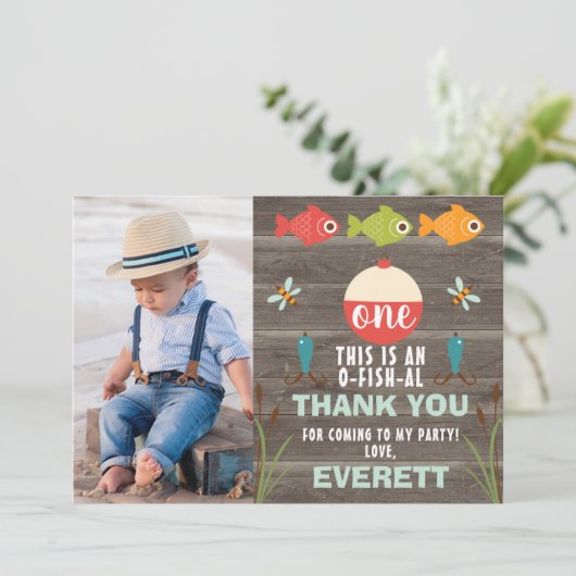 フォト魚釣りテーマ誕生日サンキューカード 招待状 (スタンド正面)