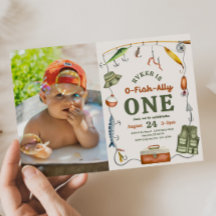 フォト魚釣り誕生日招待状