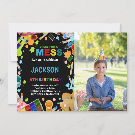 フォト黒のドレスの混乱した絵を描招待状 招待状 (正面)