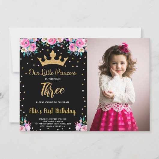 フォト3rdフローラクラウングリッタープリンセス誕生日 招待状 (正面)