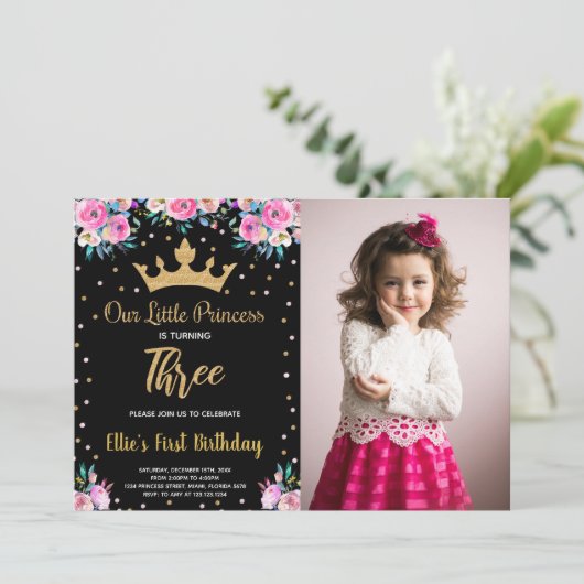 フォト3rdフローラクラウングリッタープリンセス誕生日 招待状 (スタンド正面)