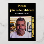 フォト60誕生日ブラック金ゴールド 箔招待状 (正面)