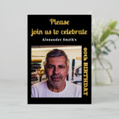 フォト60誕生日ブラック金ゴールド 箔招待状 (立ち正面)