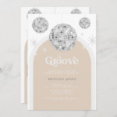 フォト70sシルバーレトロディスコGroovyブライダルシャワー 招待状 (正面/裏面)