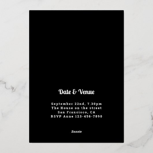 フォト90th誕生日ブラック金ゴールド 箔招待状 (裏面)