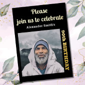 フォト90th誕生日ブラック金ゴールド 箔招待状