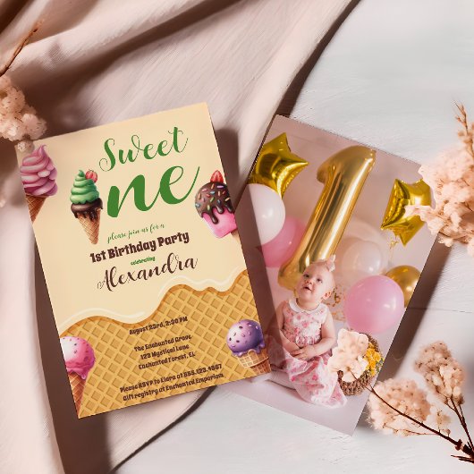 フォト アイスクリーム スウィート ワン ファースト バースデー 招待状
