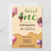 フォト アイスクリーム スウィート ワン ファースト バースデー 招待状 (正面)