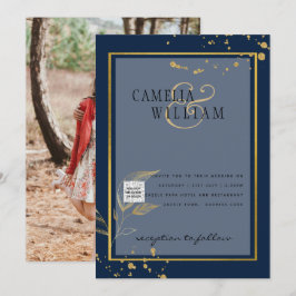 フォト ウェディング ご招待 QRコード 保存 日付 青 招待状