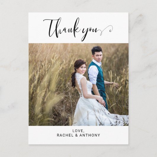 フォト ウェディング サンクス エレガント ミニマル ポストカード (正面)